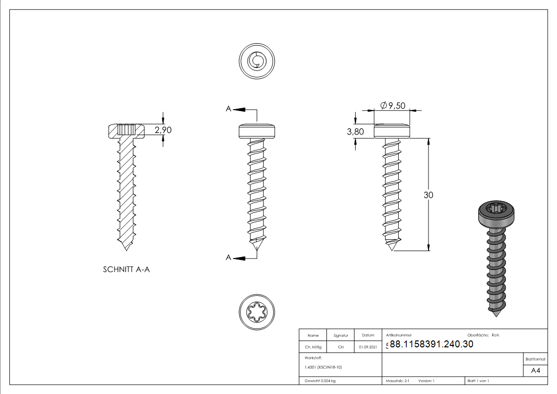 Vis à bois SPAX 5x30mm, A2, avec clé Torx T20