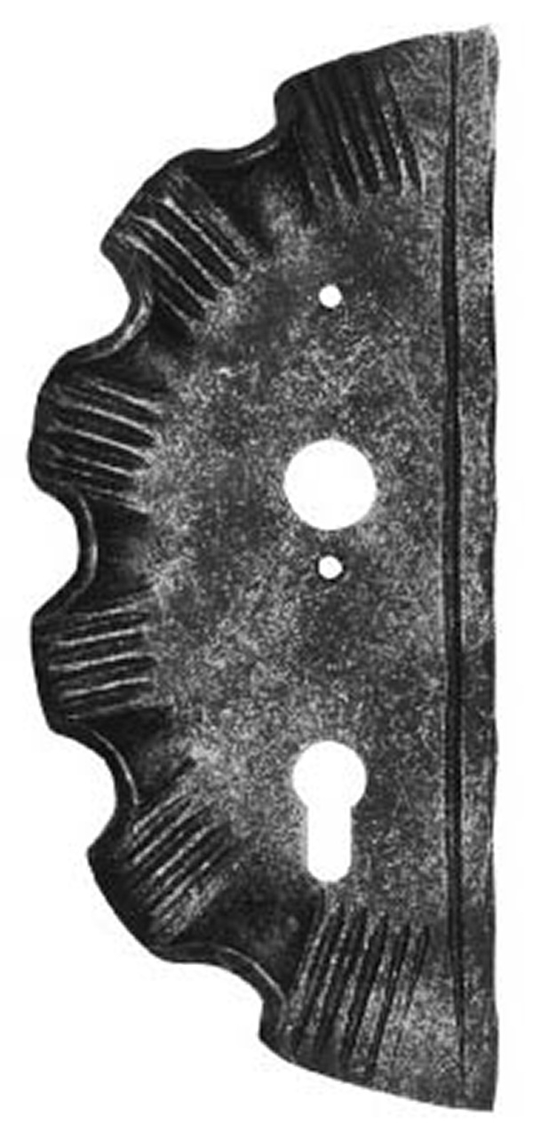 Plaque de serrure gauche | Dimensions : 110x260x4 mm | Retrait : 40 mm | Acier S235JR, brut