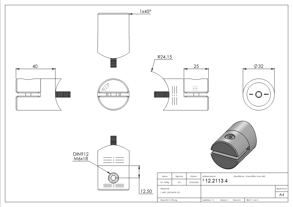 Support de tôle Ø 32 mm | raccord Ø 48,3 mm | V2A