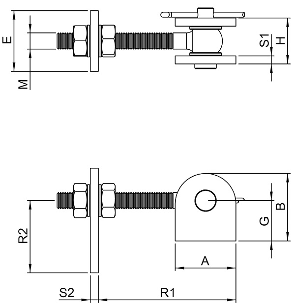 Charnière de portail | M16 | 180° | réglable | V2A