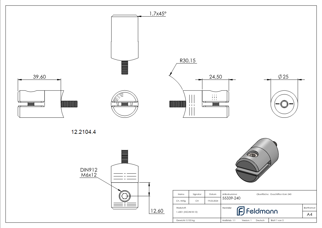 Blechhalter Ø 25 mm V2A fuer Anschluss Ø 60-3 mm-12-2104.4