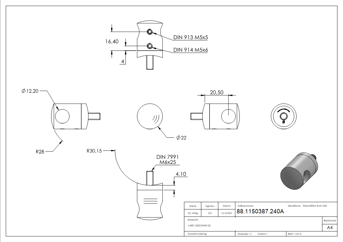 Support de barre transversale pour tube de 60,3 mm, trou de 12,2 mm