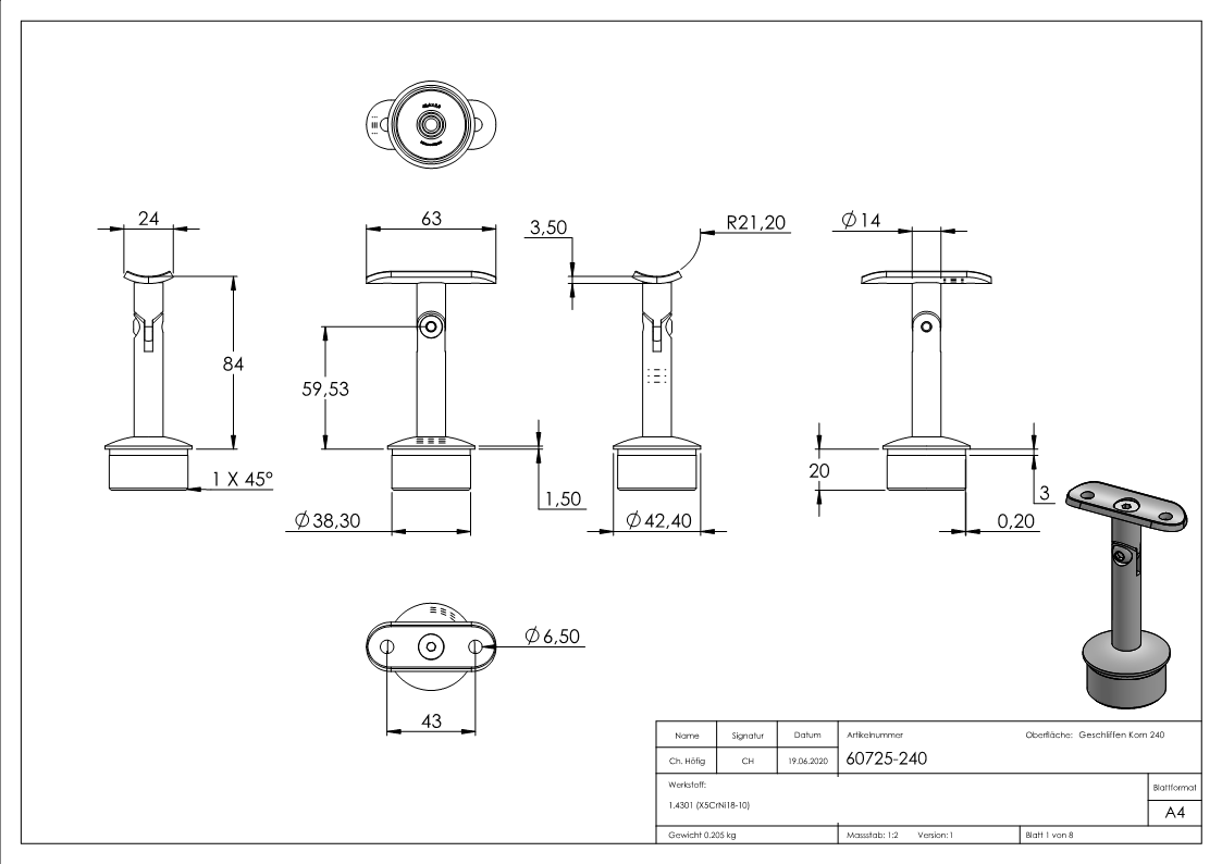 Bouchon pour tube 42,4 x 2,0mm, plaque de retenue : 42,4 mm