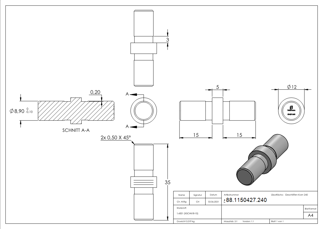 Connecteur pour tuyau 12.0 x 1.5mm