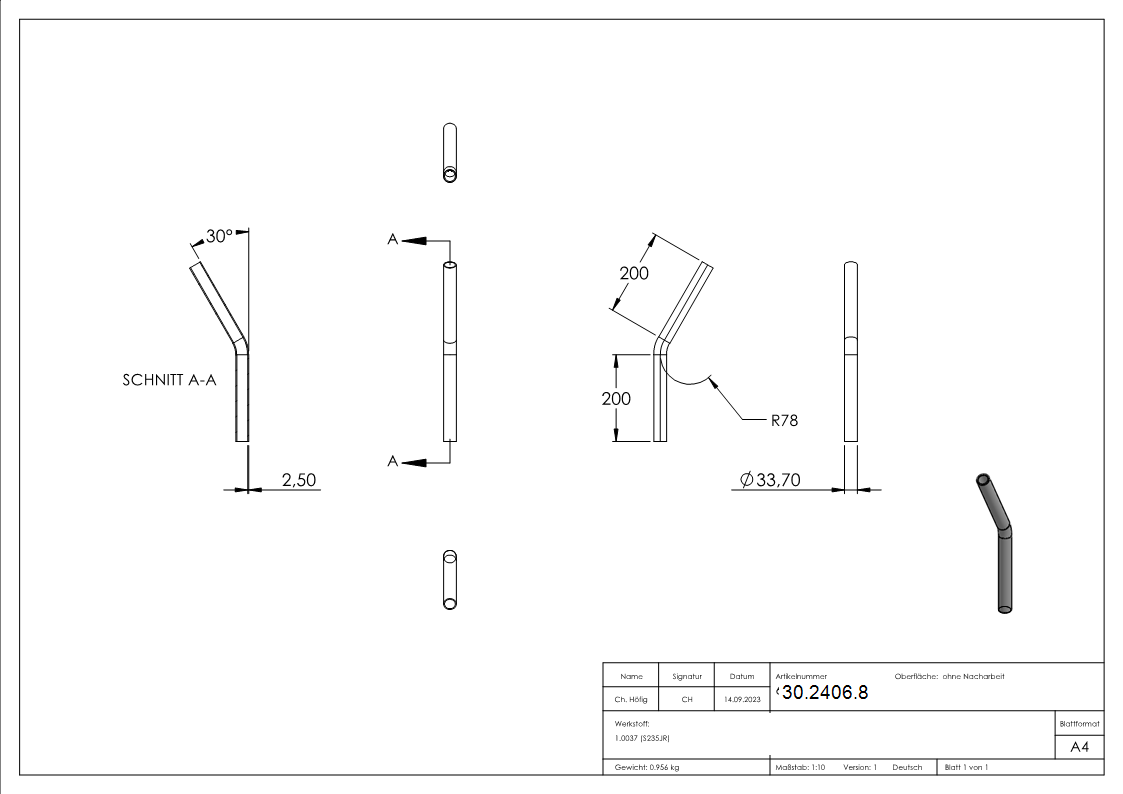 Coude en acier | 30° | 33.7x2.5 mm | Acier S235JR, brut