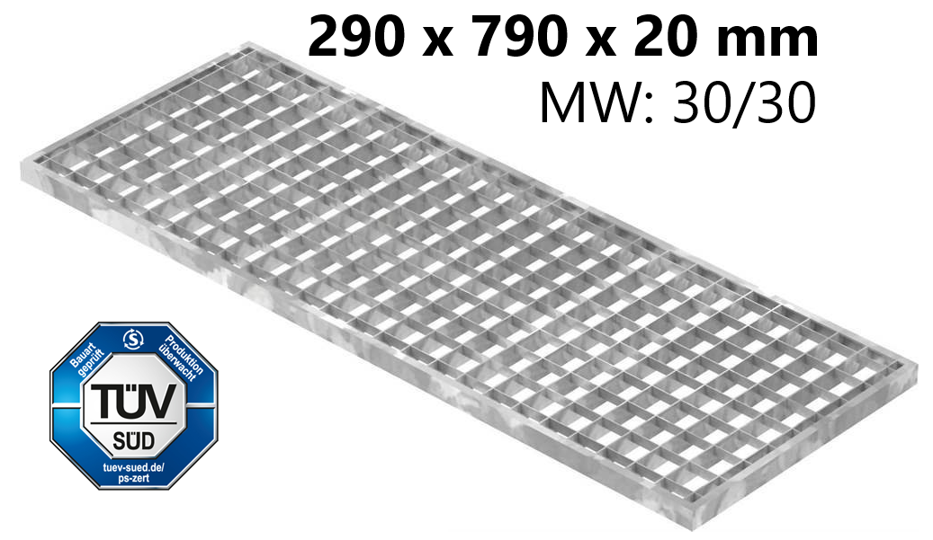 caillebotis pour arbre de lumière construction caillebotis standard | dimensions : 290x790x20 mm 30/30 mm | en S235JR (St37-2), galvanisé à chaud en bain complet