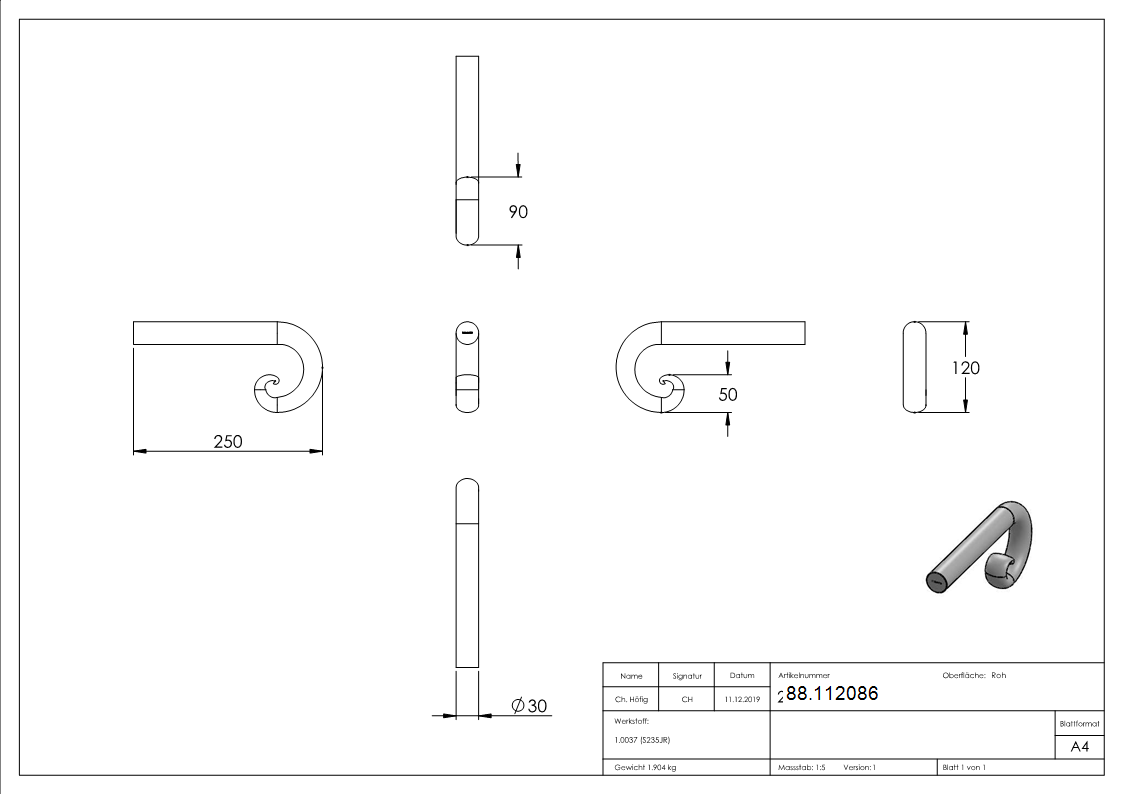 Attrape-mains Ø 30mm, roulé