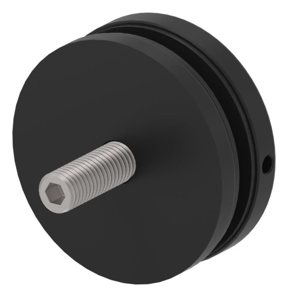 Glaspunkthalter 72mm- Anschluss- flach- V2A- pulverbeschichtet in RAL 9005 schwarz matt-88-1160197-240.9005