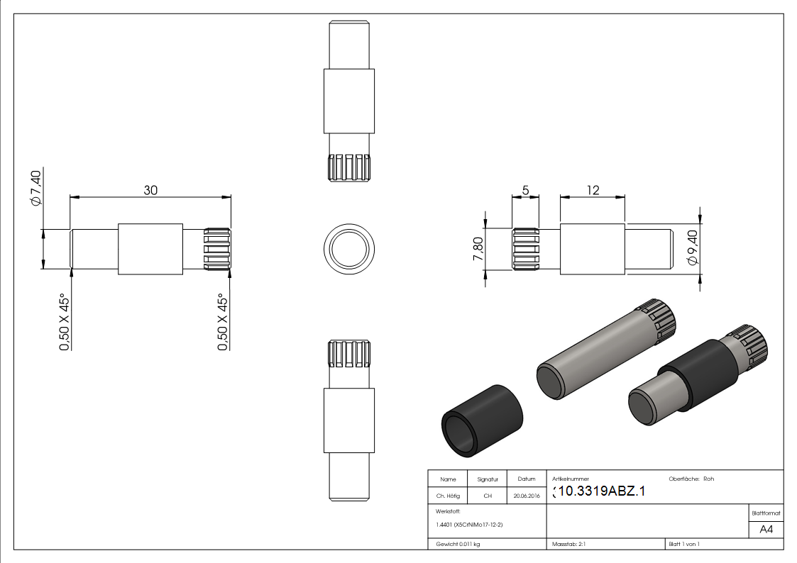 1 goupille de sécurité pour pince à verre 60x70x45 mm AbZ V4A