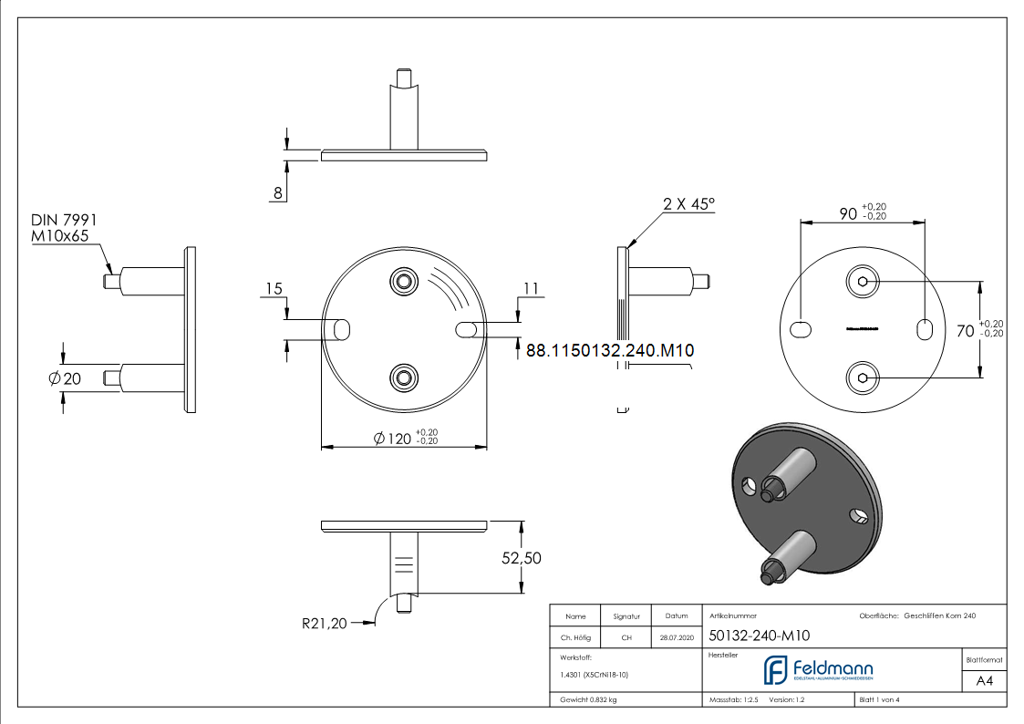 Fixation murale pour balustres 42.4mm