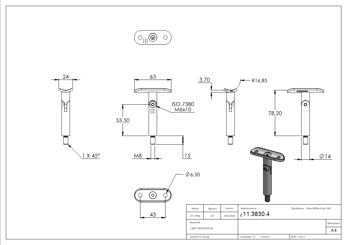 Goupille d'articulation avec plaque de retenue | Raccord : Ø 33,7 mm | V2A