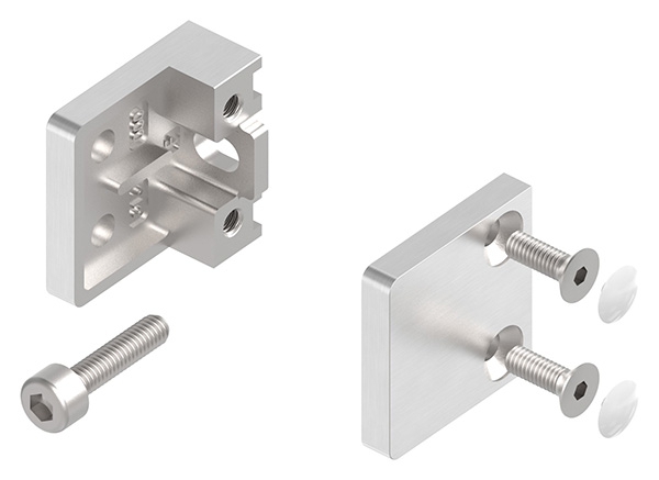 Pince en verre | Dimensions : 30x30x18 mm | Connexion : Plat - Ø 42.4 mm | V2A