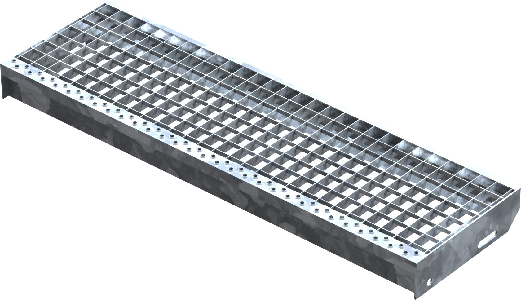 Marche en caillebotis Marche d'escalier | Dimensions : 900x270 mm 30/30 mm | S235JR (St37-2), galvanisé à chaud en bain complet