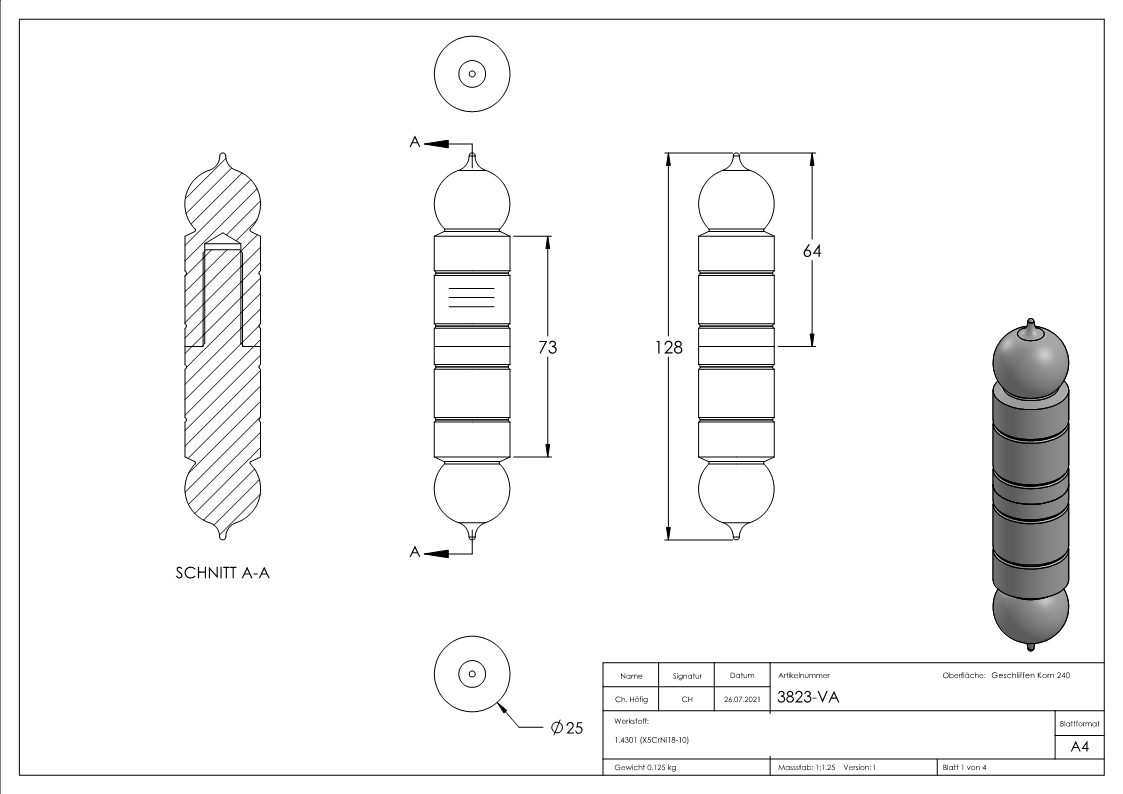 VA - charnière de portail lisse 24mm mandrin 13mm