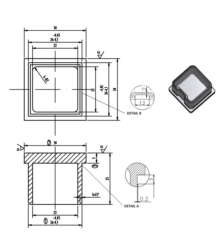 Capuchon d'insertion pour collage | pour tube : 30x30x2.0 mm | V2A