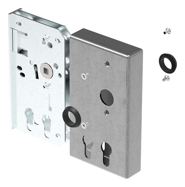 Boîtier de serrure | pour 2 cylindres profilés | dimensions : 30x94x172 mm | acier S235JR, brut