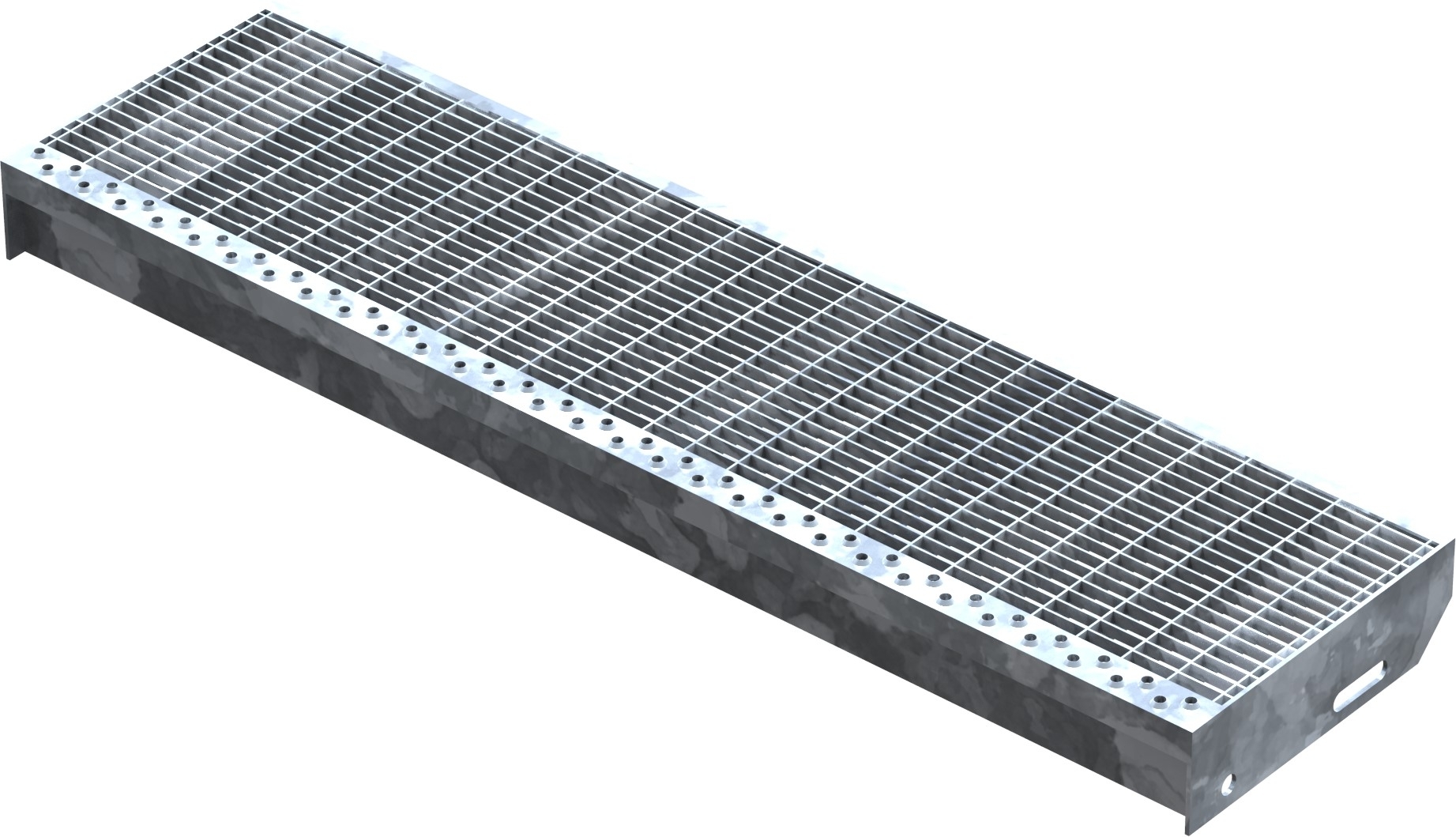 Marche en caillebotis Marche d'escalier | Dimensions : 900x240 mm 30/10 mm | S235JR (St37-2), galvanisé à chaud en bain complet