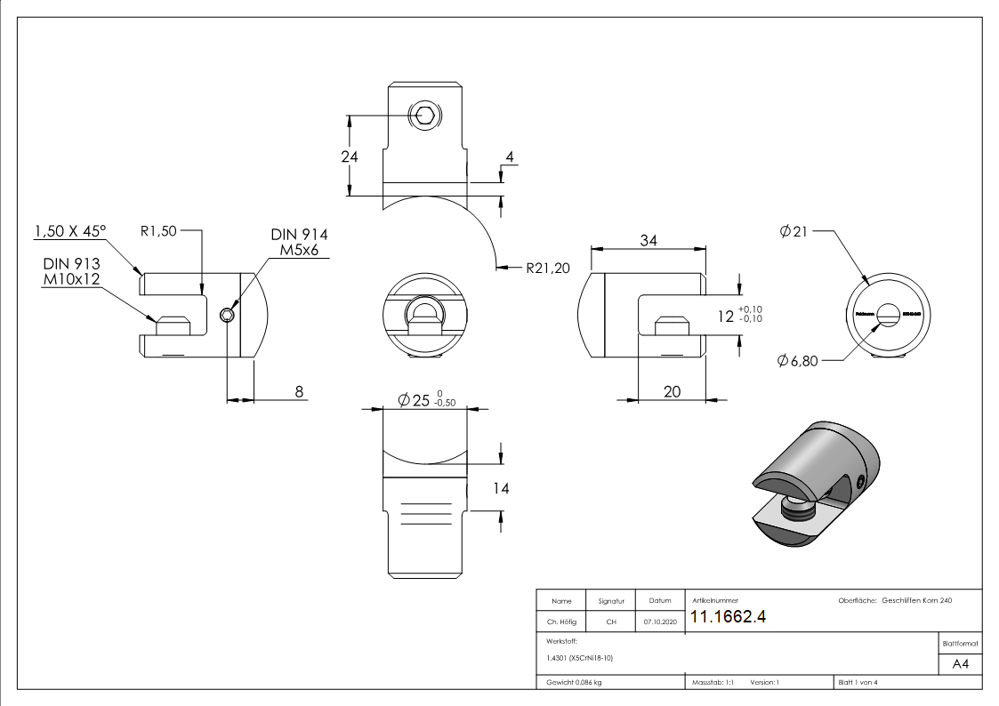 Support de plaque transversale Ø 25 mm avec raccord 42.4