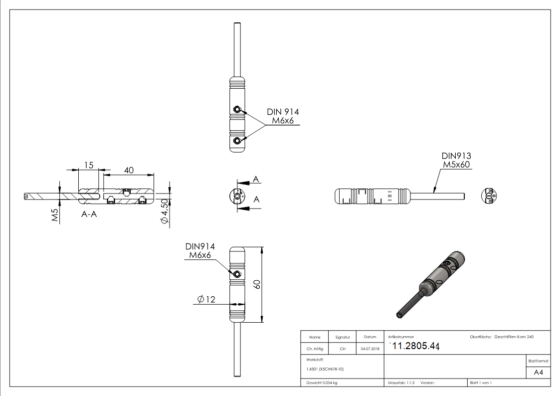 Borne filetée à monter soi-même | Pour corde : Ø 4 mm | Avec filetage extérieur | V2A